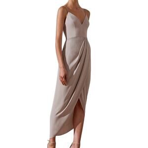 Shona Joy NWT Core Cocktail Dress Oyster Grey Size 4 Sleeveless Draped Skirt